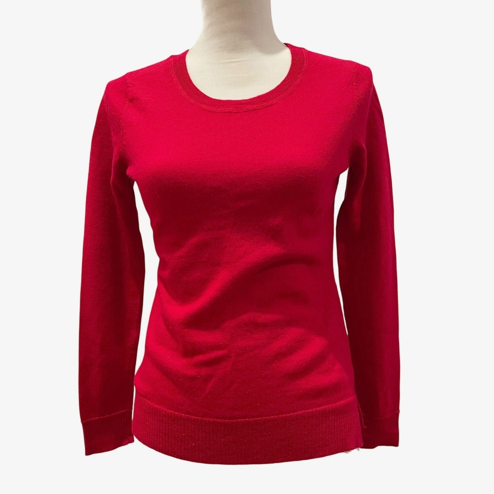 VTG Women's Carole Little Red Merino Wool Sweater M Crew Neck Classic Knit Top